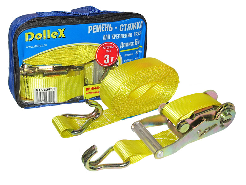Стяжка для крепления груза (6м х 38мм), 3,0т(лента полиэстер+механизм) в сумке Dollex/ST-063830