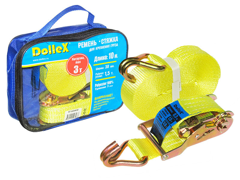 Стяжка для крепления груза (10м х 38мм), 3.0т(лента полиэстер+механизм) в сумке Dollex/ST-103830