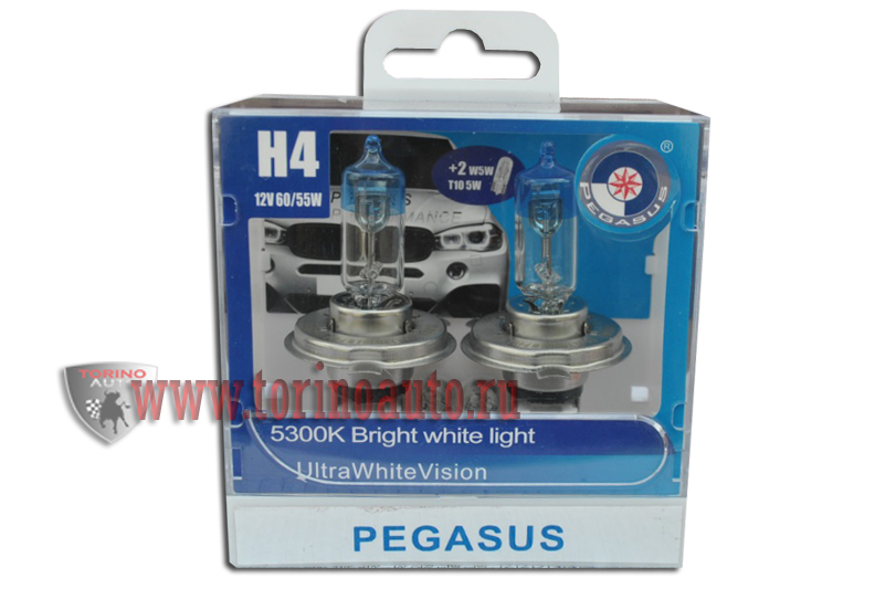 Лампа галогеновая  H4 +габаритная T10  " PEGASUS " 12V60/55W P43T  (комплект 4шт)