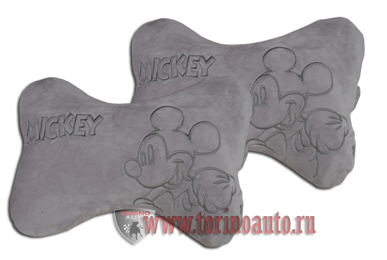 Подушка на подголовник велюр серый "Mickey", комплект (2шт)