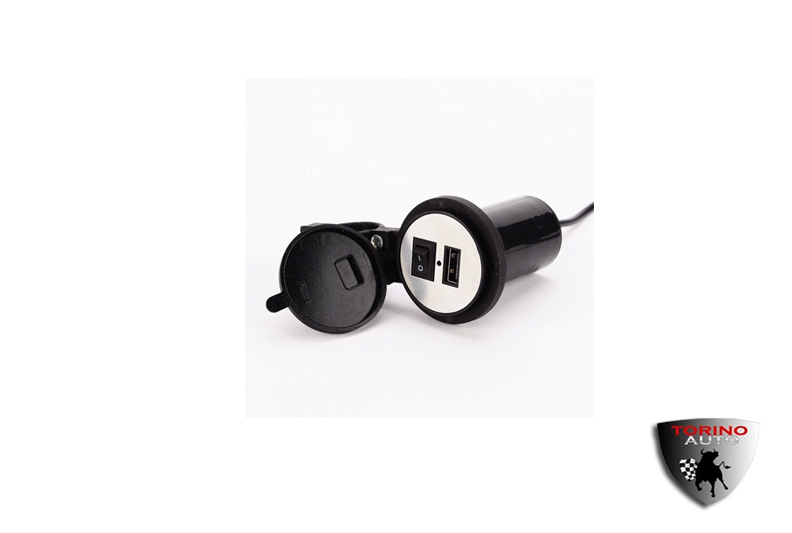 Адаптер USB YF-121 черный с кронштейном, влагозащитной силиконовой крышкой и выключателем для МОТО/Э