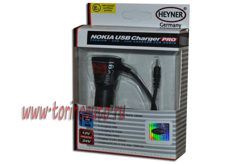 Автомобильное ЗУ HEYNER для Nokia c 1 USB-выходом 12/24V   / 50