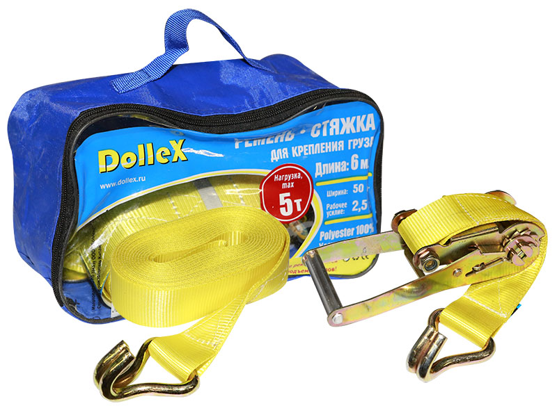 Стяжка для крепления груза (6м х 50мм), 5т(лента полиэстер+механизм) в сумке Dollex/ST-065005