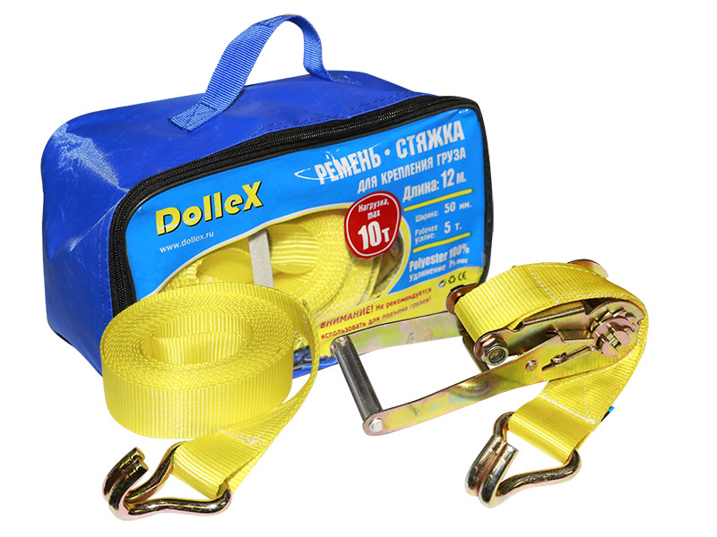 Стяжка для крепления груза (12м х 50мм), 10т(лента полиэстер+механизм) в сумке Dollex/ST-125010