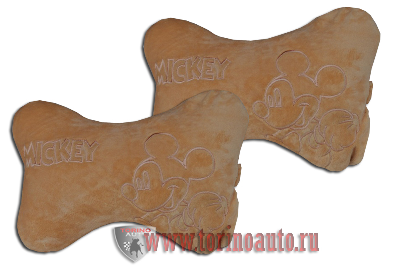 Подушка на подголовник велюр бежевый "Mickey", комплект (2шт)