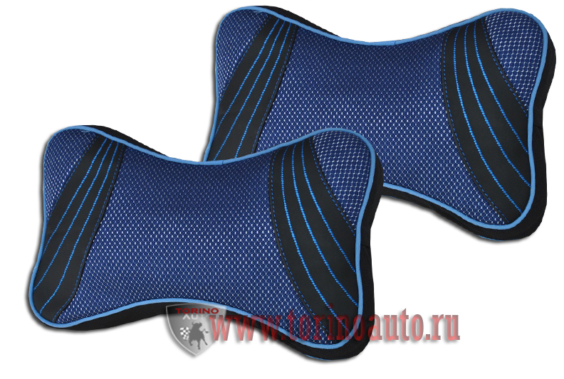 Подушка на подголовник ткань черная с синей отстрочкой, комплект (2 шт)