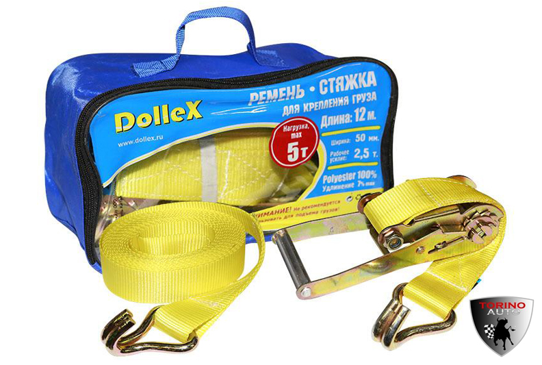 Стяжка для крепления груза (12м х 50мм), 5т(лента полиэстер+механизм) в сумке Dollex/ST-125005