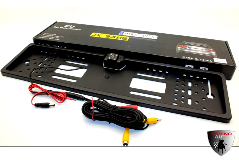 Рамка заднего номерного знака JX9488 КАРБОН пластик с камерой заднего (кабели подключения к LED или